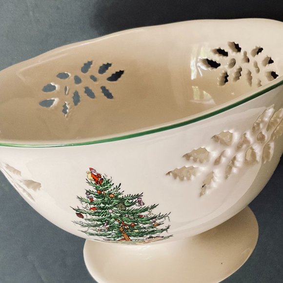 SPODE "Christmas Tree" Pierced Footed Compote/Bowl NWOT - Picture 1 of 7